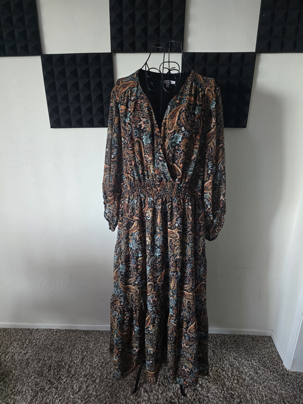 Sandra Darren Paisley Maxi Dress in Black, Brown & Blue